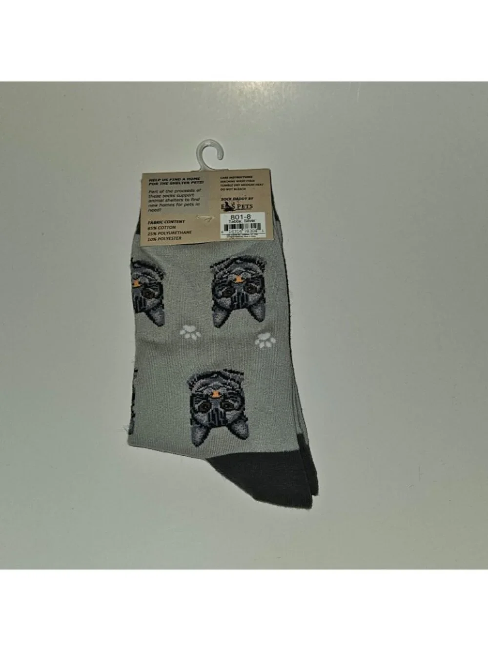 NEW Sock Daddy Gray Socks Silver Tabby Cat Kitty Paw Prints Unisex OSFM One Size